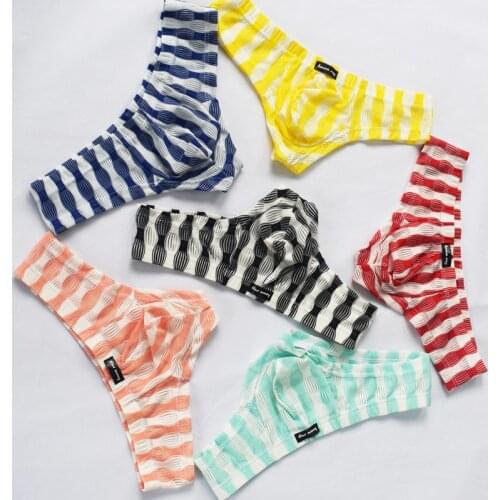 6PCS/Lots Mens Mini Boxers Shorts Striped Translucent Bugle Pouch Panties Sissy Slip Gay Underwear Boxershorts Sexy Trunks 2XL