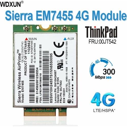 WDXUN EM7455 FRU 01AX756 LTE 3G 4G Tarjeta de Thinkpad X1 carbono 5th gen X270 T470 T470S T470P t570 L570 L470 P51 P71