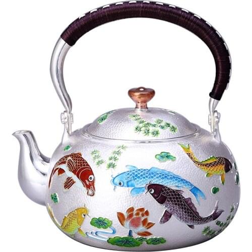Teapot, stainless steel teapot, silver teapot, iron teapot, hot water teapot, teapot 1100 ml water, tea bowl, kung fu tea set