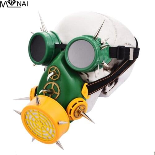Vintage Gothic Punk Resin Green Steampunk Mask and Goggles Cosplay Rivet Gas Mask Halloween Costumes For Women /Men