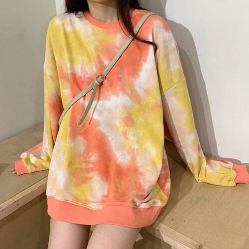 Women Tye Dye Shirt Sweatshirts Tops Pullover Loose and Comfortable Long-sleeve Shirts M L XL