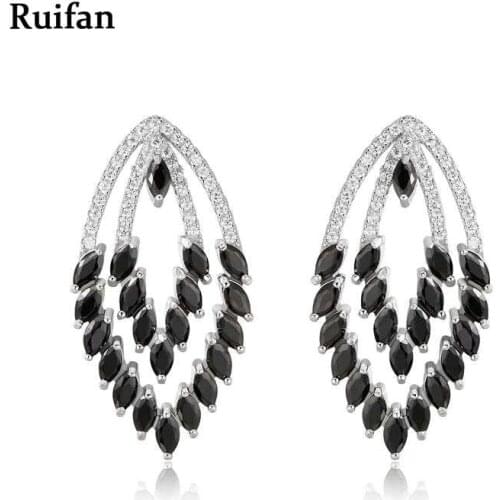 Ruifan Vintage 100% 925 Sterling Silver Stud Earrings for Women High Quality Black Cubic Zircon Party Jewelry YEA050