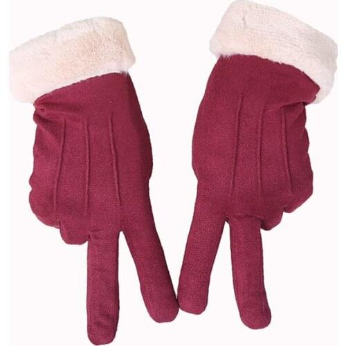 Women Winter Gloves Touch Screen Gloves Suede Leather Gloves Plush Warm Soft Full Finger Mittens Female Driving Gloves