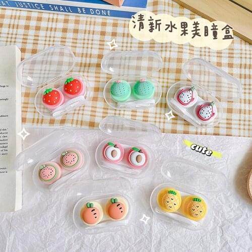 Women Color Contact Lenses Case Cute Strawberry Carrot Watermelon Peach Cactus Pineapple Dragon Fruit Style Contact Lens Cases