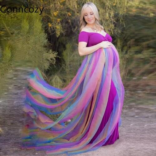 Womens Mesh Yarn Stitching Pregnant Dresses Sexy Trailing One-piece Long Dress Photography Tunic Maternity Gown Wedding Dress