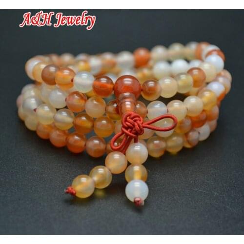 10Pcs Pink and Red Stone 6mm Round Beads Mala Prayer Bracelets Chinese Knot Multi-layer Bangles For Women Jewelry