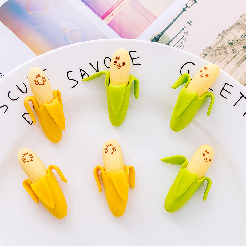 2pcs x Lovely Cute Banana Fruit Style Rubber Pencil Eraser Students Stationery New school supplies