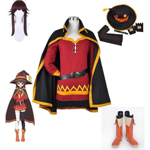 Anime KonoSuba Gods Blessing on This Wonderful World Cosplay Costumes Megumin Role Play Carnival Cloak Dress Uniform Suits Wigs