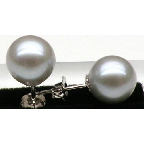 Free shipping Genuine super 8.3mm perfect round silver gray akoya pearl earring stud gift
