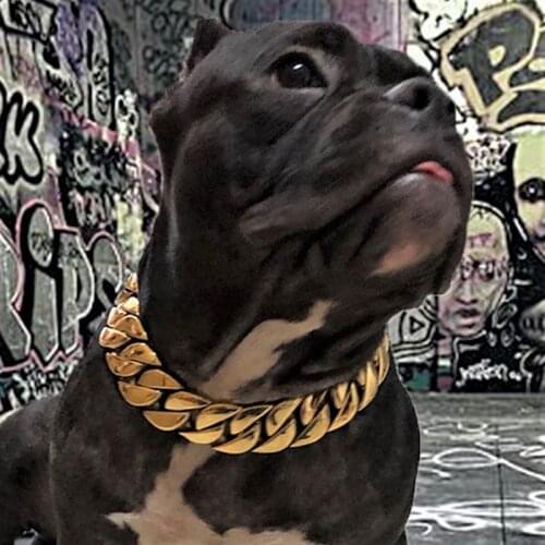 316L Stainless Steel Pet Training Choke Collar For Large Dogs Pitbull Bulldog Strong Metal Dog Chains Collars Golden Show Collar
