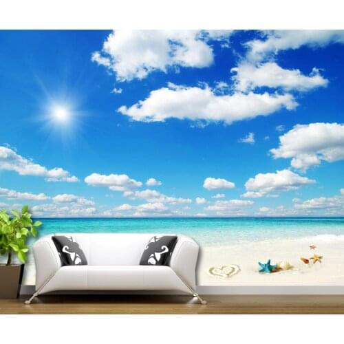 CJSIR Custom Seaside Blue Sky and White Clouds 3D Landscape Mural Photo Wallpaper Living Room Sofa Bedroom Wall Papers Decors