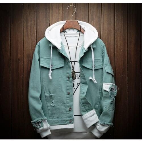Men Hooded Denim Jackets Jean Coats New Spring Autumn Men Holes Casual Denim Coats and Jackets Loose Jean Jackets Size 4XL