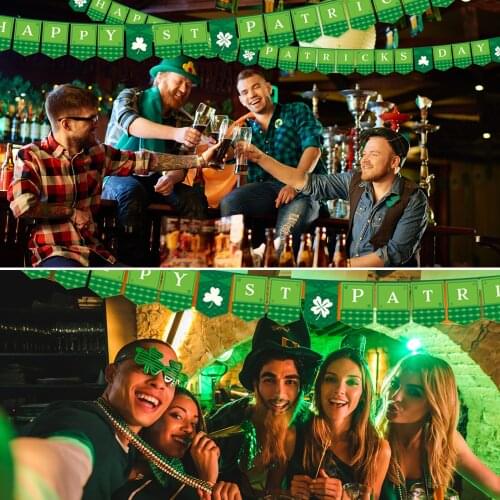 St. Patricks Day Garland - Shamrock Clover St. Patrick’s Day Hanging Decorations for Room Home Wall - Irish St. Patrick’s Day