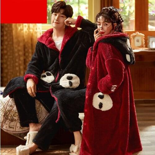 Facecloth Robe Mens Winter Flannel Thickened Womens Long Paragraph Couples Bathrobe Coral Velvet Three Layers of Cotton