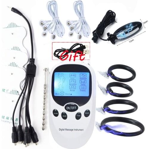 Electro Shock Penis Ring Anal Plug Electro Stimulate Urethral Sound Catheter Dilator Massage Pad Male Chastity Device SM Sex Toy