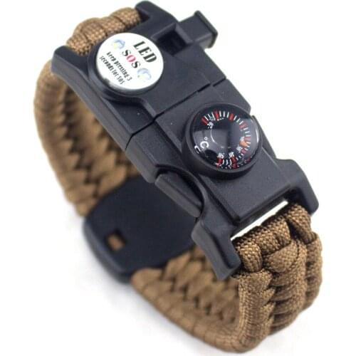 Survival Compasses Paracord Bracelet SOS Lights 550IBS Umbrella Rope for Camping Hunting Emergency Outoor Survive Kits