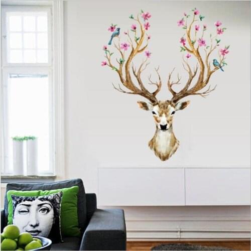 Lovely Spotted Deer Head Wall Stickers Home Decor Living Room Study Childrens Room Decorative Decals DIY Waterproof Art Poster