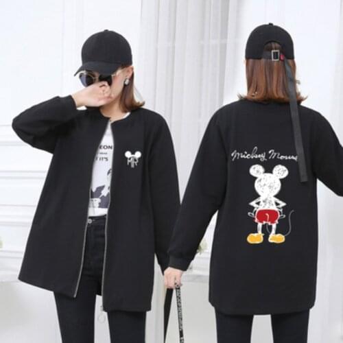 Disney Mickey Mouse print mid-length plus size jacket women loose cardigan zipper top baseball uniform 2021 autumn new
