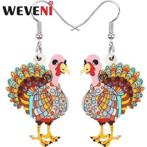 WEVENI Acrylic Thanksgiving Floral Cute Turkey Chicken Earrings Long Drop Dangle Fashion Animals Jewelry Gifts For Women Girls