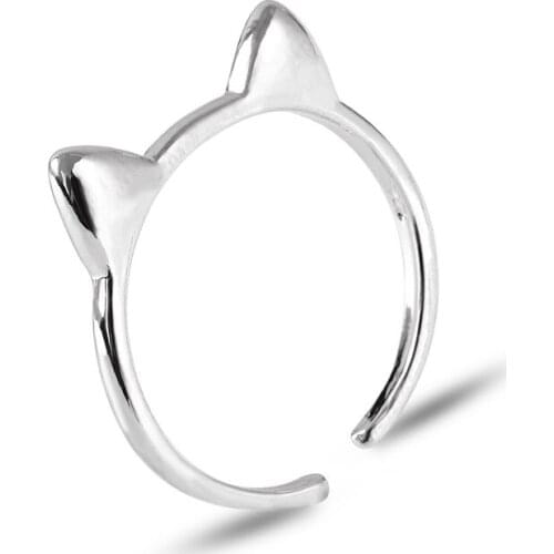 Lovely Cat Ears Simple Opening Adjustable Silver Plated Rings for Women