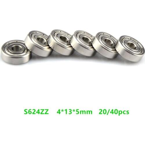 20/40pcs ABEC-5 S624ZZ S624 ZZ 4*13*5mm Stainless steel Ball bearing Miniature Deep Groove Ball Bearings 4x13x5 mm
