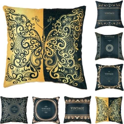 Hap-Deer Cotton Linen Pillowcases Retro Black Pattern Cushion Cover Square Decorative Pillows For Sofa Bed Car Home Throw Pillow