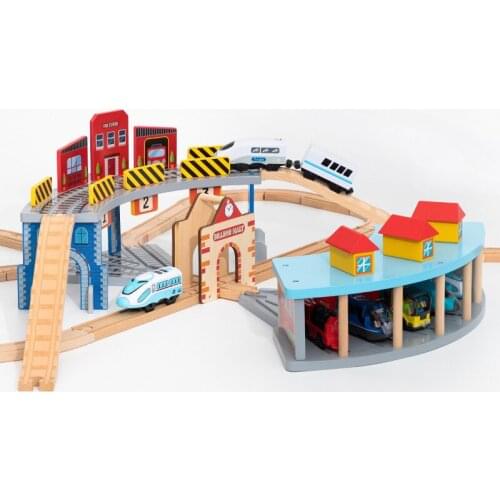 New Hot sale Blue train garage Train Toy Track Accessories Track Game Scene Compatible with child Educational Toys Wood tracks
