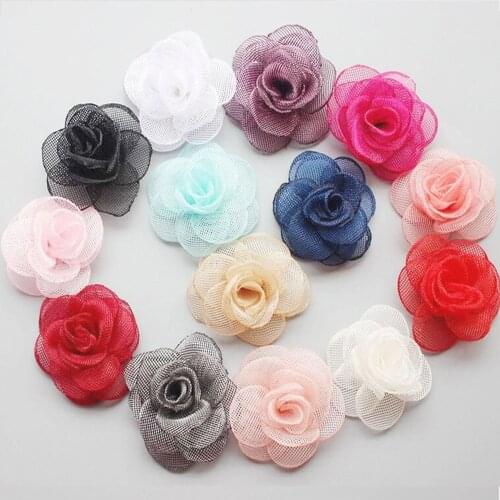 2" Organza Burned Flower Fabric Rosette Flower Flat Back For Baby Girls Children Kids Hair Accessories 100pcs/lot