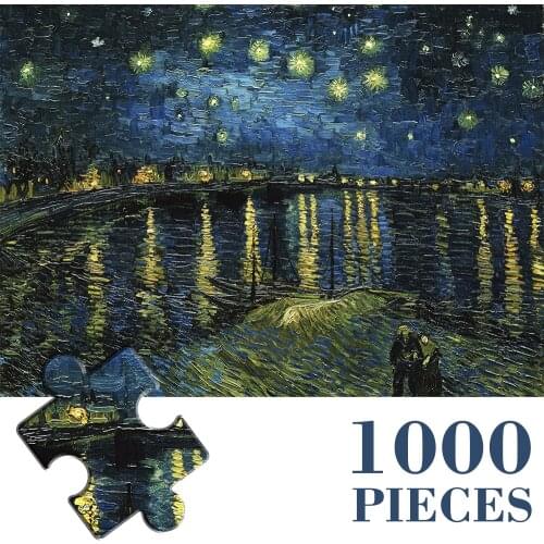 MaxRenard 50*70cm Jigsaw Puzzles 1000 Pieces for Adults Van Gogh Starry Night Over the Rhone Paper Art Puzzles Toys for Gifts