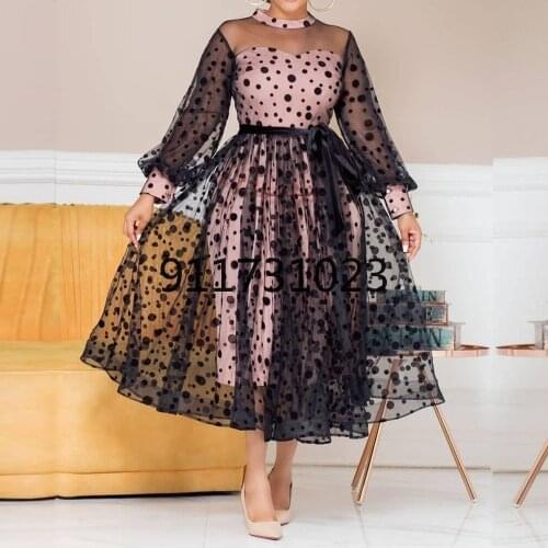African Dresses For Women Spring Autumn Africa Clothing Long Sleeve Dress Sexy O-Neck Perspective Slim Dress Office Lady Party