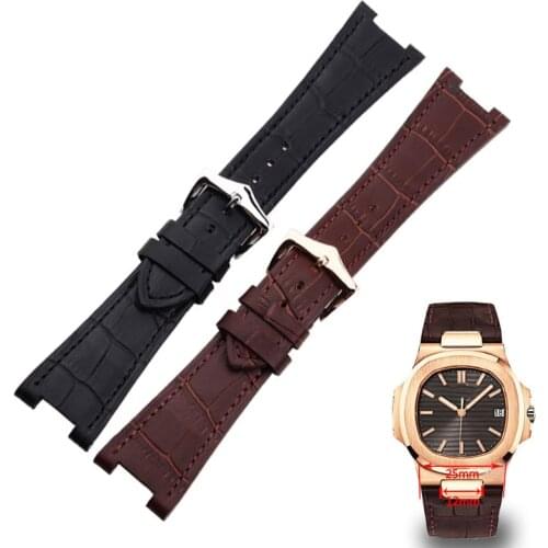 HUXIE 25*12mm High quality Genuine Leather Watchband Black Brown special for nautilus 5711|5712 Men Watch Bracelet