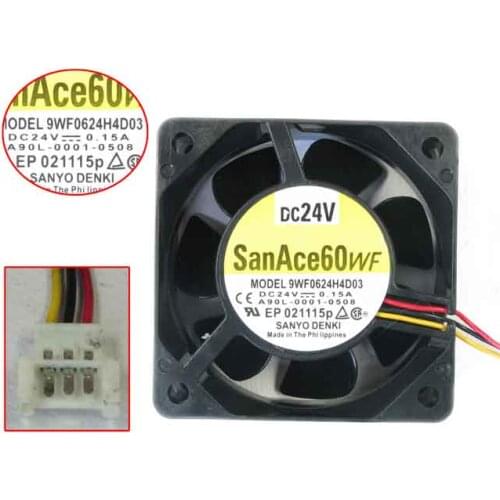 SANYO DENKI 9WF0624H4D03 DC 24V 0.15A 60x60x25mm 3-wire Server Cooling Fan