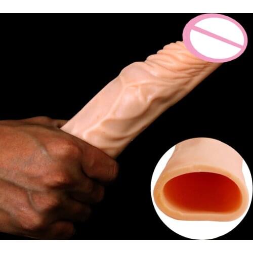 Silicone penis sleeve extender reusable condoms cock sleeve extender cockring enlargement penis ring adult sex toys for men