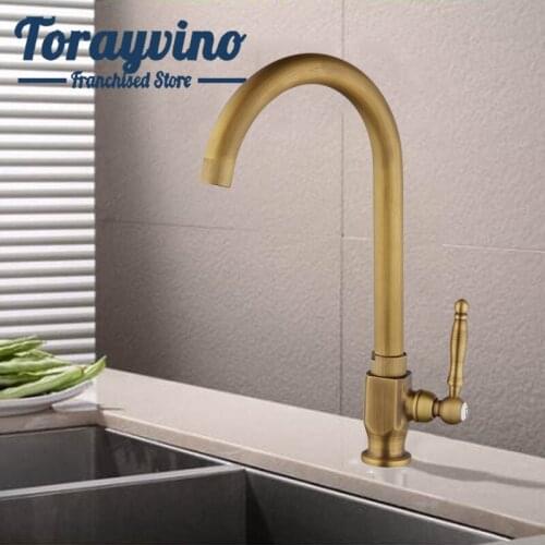 Torayvino kitchen tap sink antique brass rubinetto cucina 360 rotate faucet deck mounted kitchen faucets hot & cold mixer taps