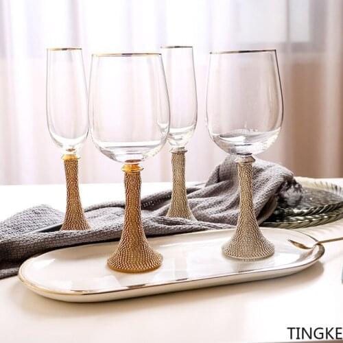Diamond-studded wine glass, metal base, glass, crystal stem wine glass, champagne glass, family party, restaurant, bar, wine set