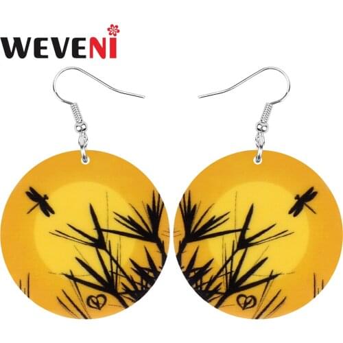 WEVENI Acrylic Round Yellow Dragonfly Earrings Print Insect Animal Dangle Drop Jewelry For Women Girl Fashion Summer Decoration