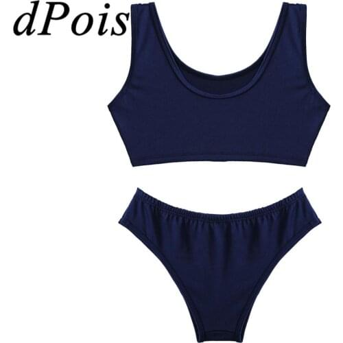 2Pcs Womens Japanese Schoolgirl Costume Bikini Lingerie Set Deep U Neck Sleeveless Vest Crop Top with Mini Briefs Underwear