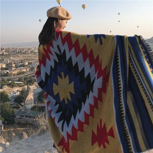 Ethnic Bohemian Geometric Shape Plus Size Imitation Cashmere Split Shawl Cloak Infinity Scarf Designer Scarf Women Luxury 2021