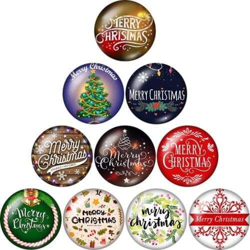 New Merry Christmas patterns words 10pcs 12mm/16mm/18mm/25mm Round photo glass cabochon demo flat back Making findings ZB0587