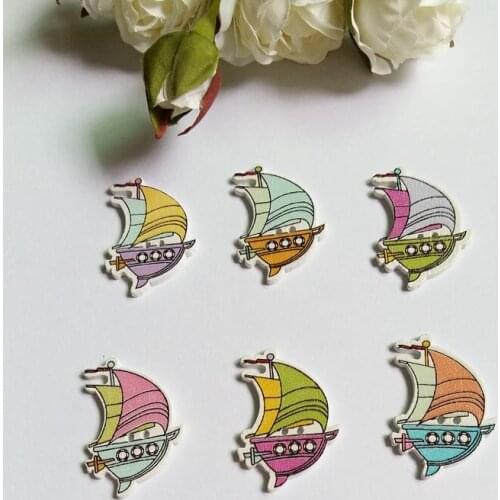 120PCS/lot DIY 2 holes wooden buttons mix sailboat shapes scrapbook clothes wood button for craft sewing scrapbooking