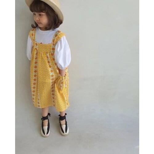 2021 Korea style girls printed dress fashion cotton shorts sleeve summer girls dresses