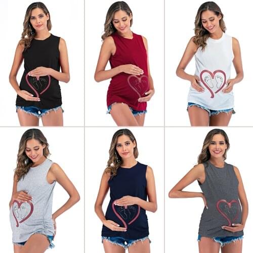 2021 Love Printing Maternity Clothes Summer New Pregnancy Clothing Large Size T Shirts Women Sleeveless Tee Tops Casual Pullover