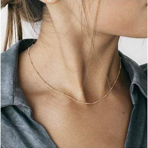 51212Necklace European and American Sexy Simple Clip Ball Chain Short Clavicle Chain Copper Beads Clip Bead Necklace