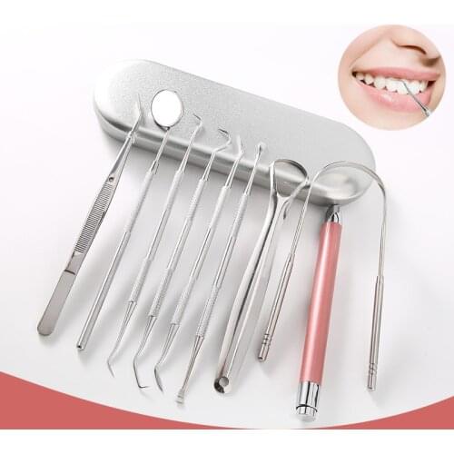 9Pcs Dental Mirror Sickle Tartar Scaler Teeth Pick Spatula Dental instruments Dentist Tools Teeth Oral Care Cleaning Tools