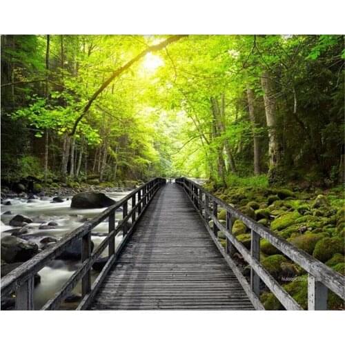 Beibehang 3d large wall mural wallpaper HD Beautiful wooden bridge creek forest landscape backdrop custom silk photo wall paper