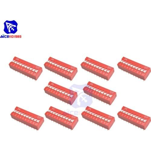 Diymore 10PCS/Lot Red DIP Switch Horizontal 10 Positions 2.54mm Pitch for Circuit Breadboards PCB