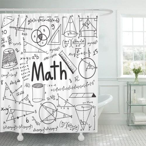 Shower Curtain Math Theory and Mathematical Formula Equation Doodle Handwriting in White with Model School Education Waterproof