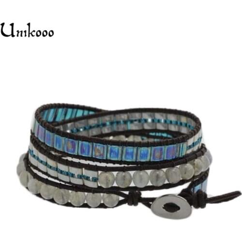 Bracelet Personnalise Wrap Bracelet for Women Opal Stone Design Handmade Multilayer Customized Women Bracelet Leather Bracelets