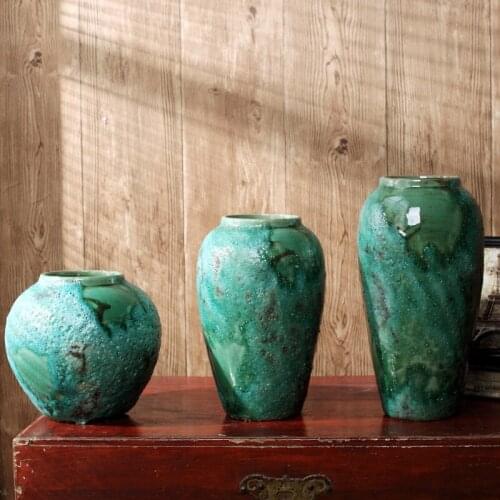 Chinese Modern Simple Rough Ceramic Tabletop Vase Decorative flower arrangment Green Porcelain pot coarse pottery