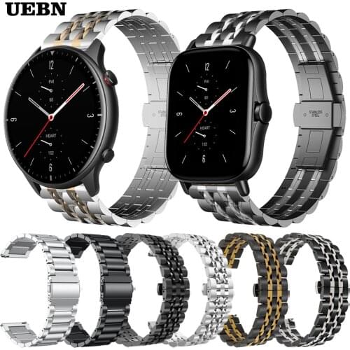 UEBN Classic Metal stainless steel Wrist Band For Huami Amazfit GTS 2 watch Strap for Amazfit GTR 2 Bip S Bracelet Watchbands